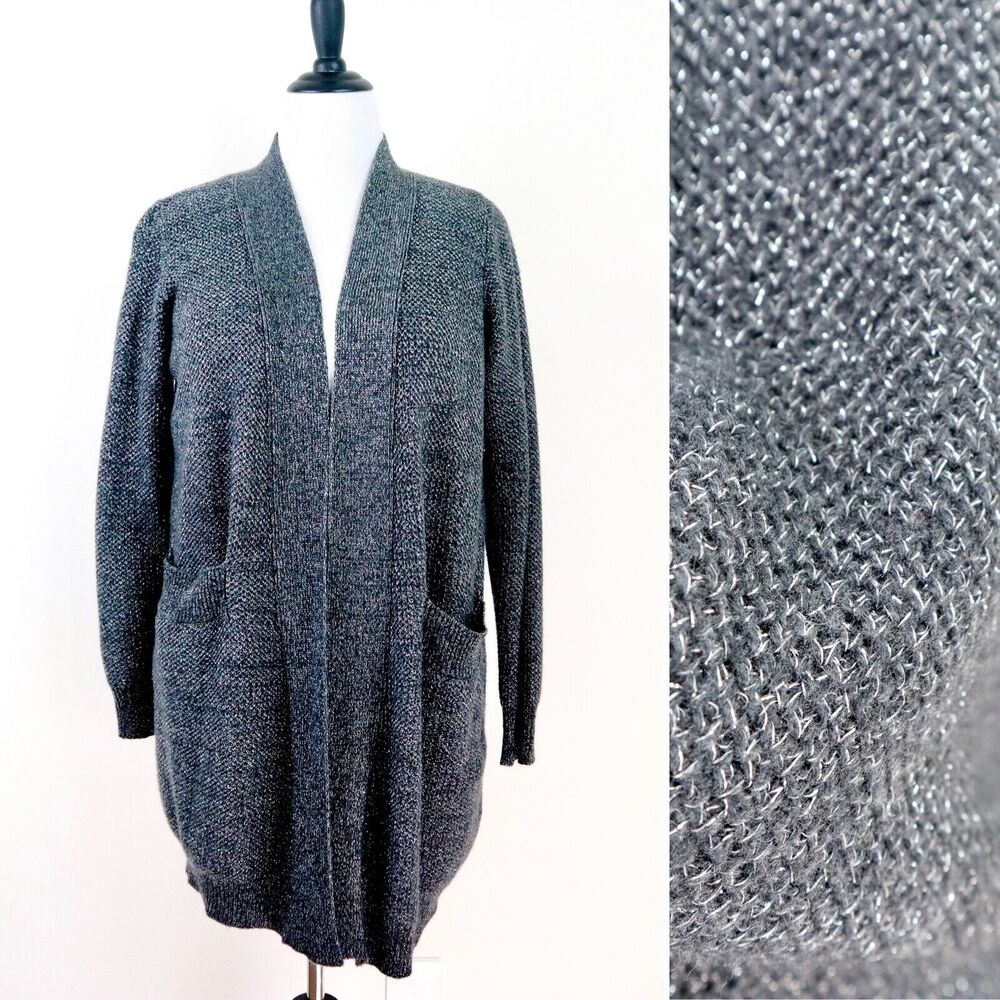 Victoria's Secret Size M Shimmer Knit Open Front Cardigan Black Silver - Picture 9 of 11